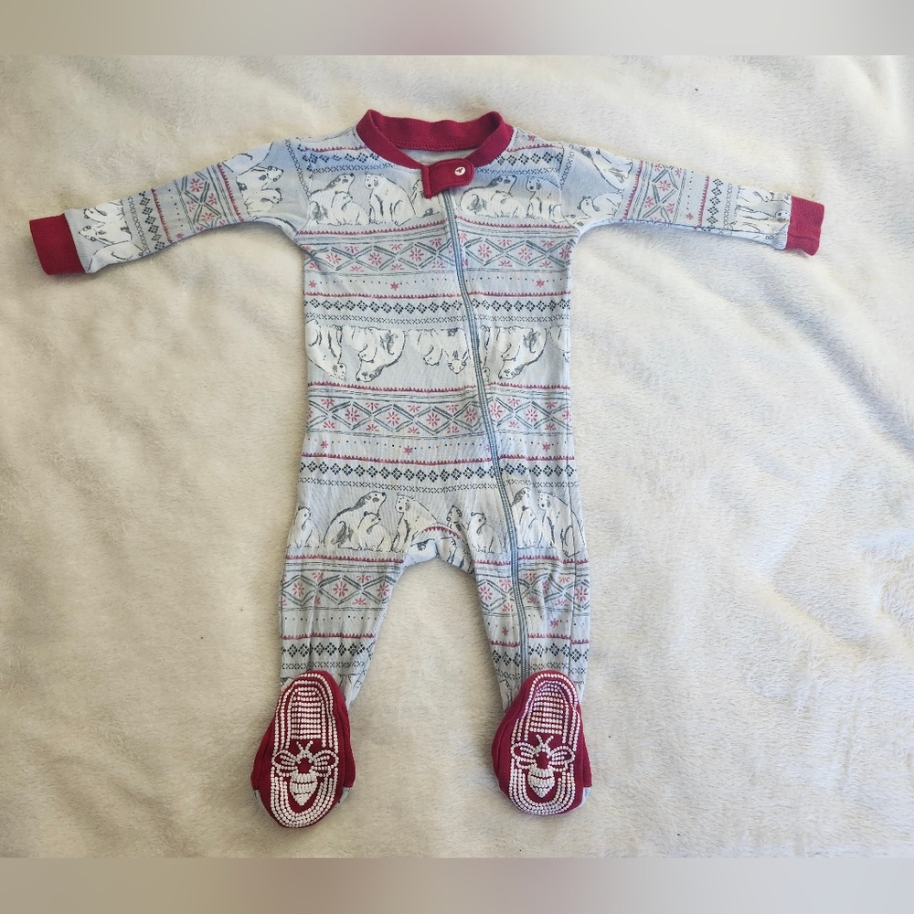 Burt's Bees Cream and Red Polar Bear Footed One-Piece Pajamas